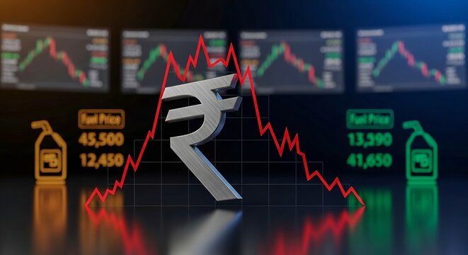 Indian Rupee Currency with Fuel Prices and Market Trends