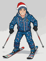 Obraz premium Happy Male Skier Wearing Christmas Themed Ski Suit