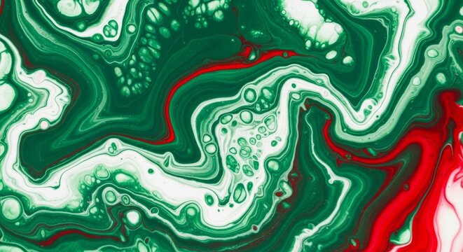 Green and white marble texture with red accents and fluid patterns. Elegant stone background for luxury product packaging and interior design concept presentations.