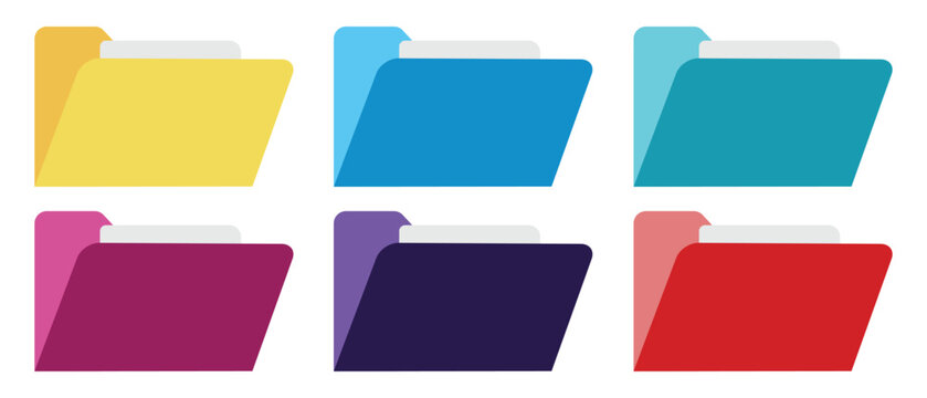 File folder icon set. File folder in flat style. Office folder icon with documents. Design for app, logo etc. Vector illustration.