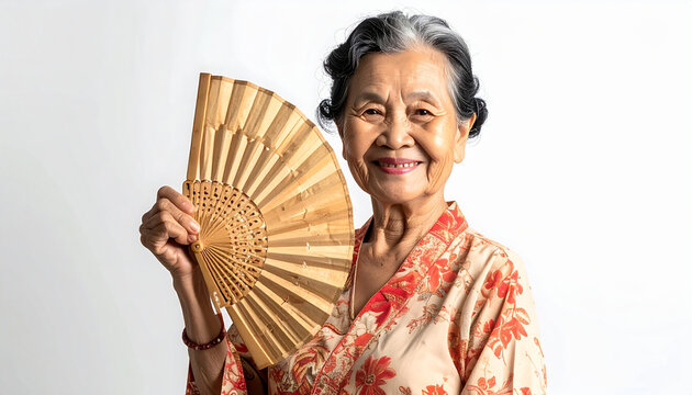 Elderly woman with hand fan