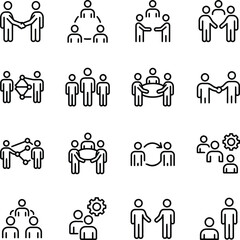 Fototapeta premium Teamwork Icons Grid Depicting Organizational Collaboration and Leadership