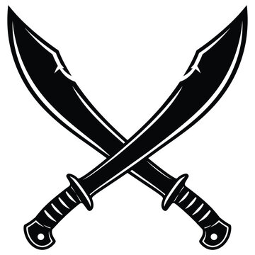 Crossed machetes or kukri knives, vector illustration