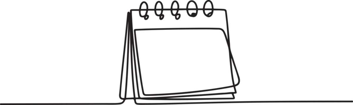 Loose-leaf calendar in one continuous line art vector illustration.one line Art icon drawing vector
