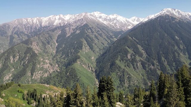 A majestic aerial view of Talgar Peak in the Tien Shan Mountains of Kazakhstan