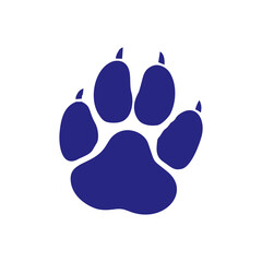 Blue animal paw print with claws vector illustration, wild beast footprint icon, navy blue predator track isolated on white background © fanny