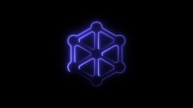 Glowing blue neon snowflake on a dark background with intricate design