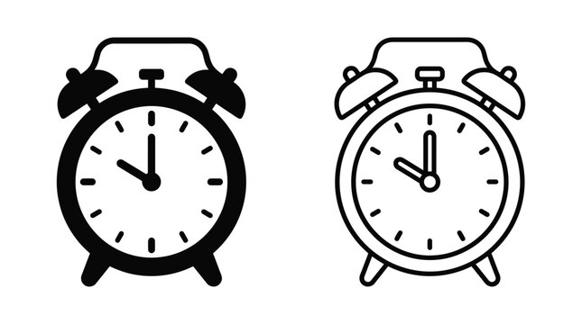 Alarm clock line icons two different views