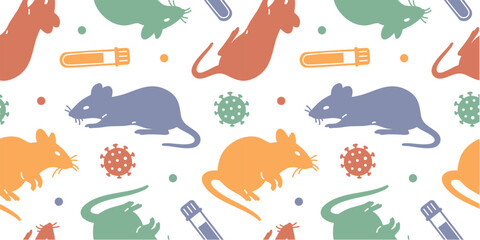 Naklejka premium vector Seamless pattern with rats, virus and laboratory test tubes. pattern illustration about virus research, laboratory testing and pandemic awarene