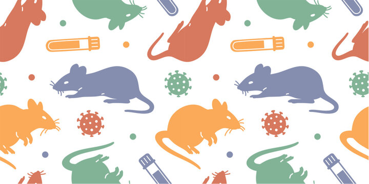 vector Seamless pattern with rats, virus and laboratory test tubes. pattern illustration about virus research, laboratory testing and pandemic awarene