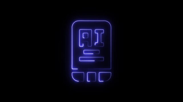 Neon blue ai robot smartphone icon on black background with glowing effect