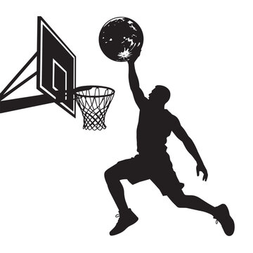 Basketball player dunking a basketball with slam dunk fast break alley oop