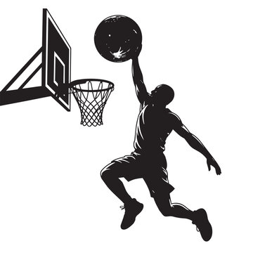Basketball player dunking a basketball with slam dunk fast break alley oop