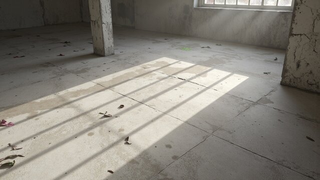 Empty High-Detail Concrete Grunge Room with Light Stripes and Reflections