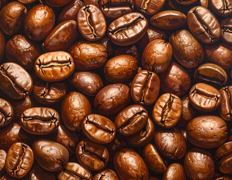Close-up Macro Shot of Roasted Coffee Beans Background Texture.