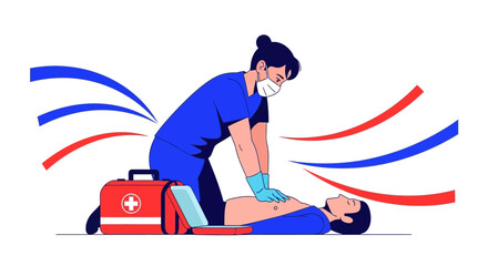 Fototapeta premium First Aid Rescue CPR Lifesaving Procedure Medical Emergency Illustration on White Background