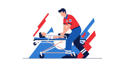 Fototapeta premium Paramedic Performing Chest Compressions on Patient with CPR, Emergency Medical Assistance Illustration