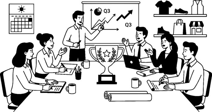 Business team celebrating quarterly growth and success in a meeting