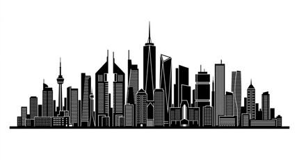 Fototapeta premium New York City Skyline Black Silhouette Vector Illustration with Urban Skyscrapers and Downtown Cityscape