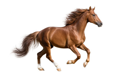 Isolated beautiful chestnut horse in full gallop, mane and tail flowing dynamically © Aoife