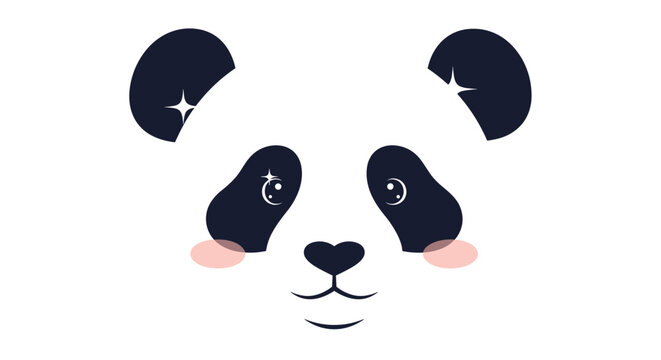 Close up portrait of a cute panda face with rosy pink cheeks and sparkling eyes designed as a simple and charming animal character icon.