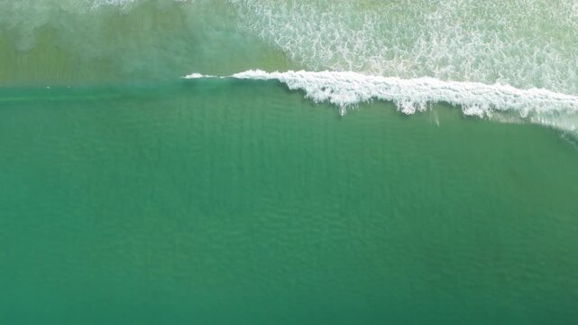 Top down aerial view of the beach of Lopes Mendes on the island of Ilha Grande in Brazil with gentle rolling waves