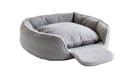 Isolated soft plush grey pet bed with comfortable removable cushion, perfect for dog or cat © Aoife