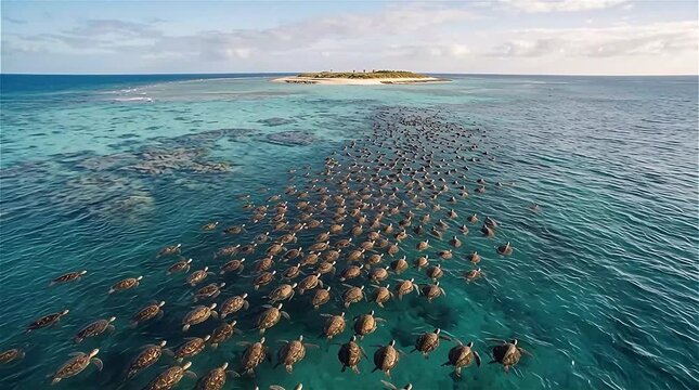 Green sea turtles, thousands of them travel across the pacific to Raine Island that is the lagest green sea turtles nesting site in the world, Great Barrier Reef, Australia.
