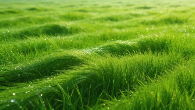 Green grass with dew drops