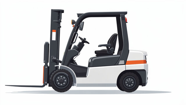 Modern White Forklift Truck with Orange Accents, Industrial Material Handling Vehicle