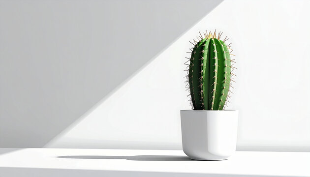 Cactus in white pot against white backdrop