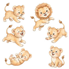Fototapeta premium Cute cartoon animal icon set with baby pets and farm animals