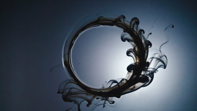 Dark ink forming a circular ring in flowing water