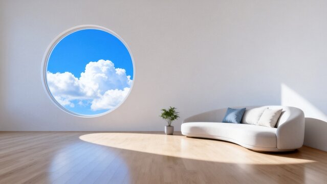 Minimalist room with round window