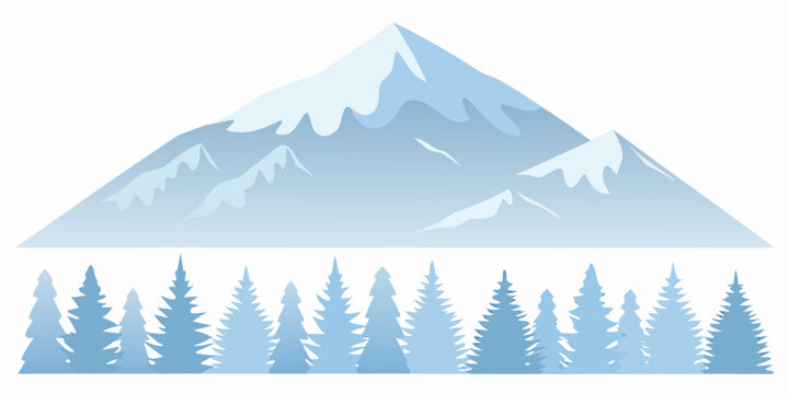 mountain and pine tree silhouettes winter landscape