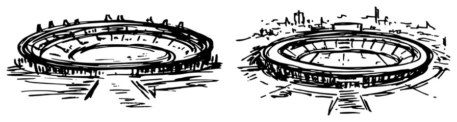 Sports stadium and circular arena building from elevated perspective hand drawn sketch style © AdrianGebert
