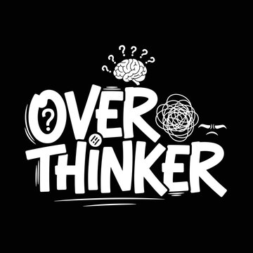 Overthinker with question marks and brain.