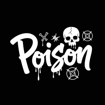 Poison symbol with skull and pentacles.