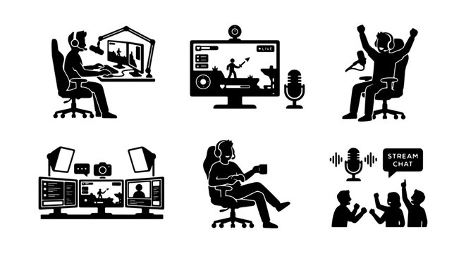 Gaming Streamer Icons, Esports Player Set, Online Broadcast Graphics, Digital Entertainment Icons