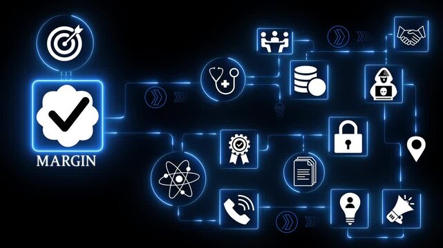 Market expansion technology icons network with growth strategy target icon illustrating business development audience reach and global scaling interface motion..