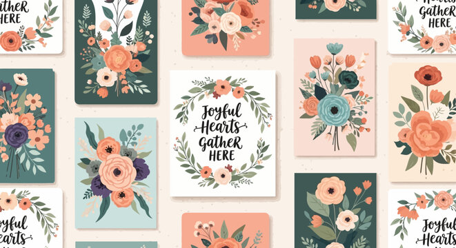 Floral Greeting Cards Collection: Vintage Botanical Designs with Inspirational Quotes