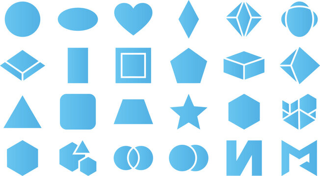 Minimalist blue geometric shape set collection for modern branding graphic design icons.