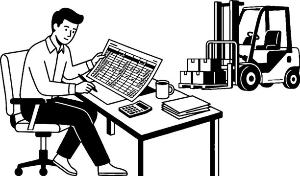 Logistics manager tracking inventory on computer