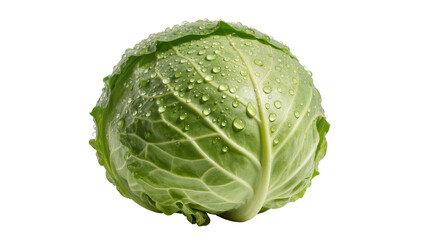 Fototapeta premium Isolated fresh green cabbage head with water droplets, raw and organic vegetable food ingredient