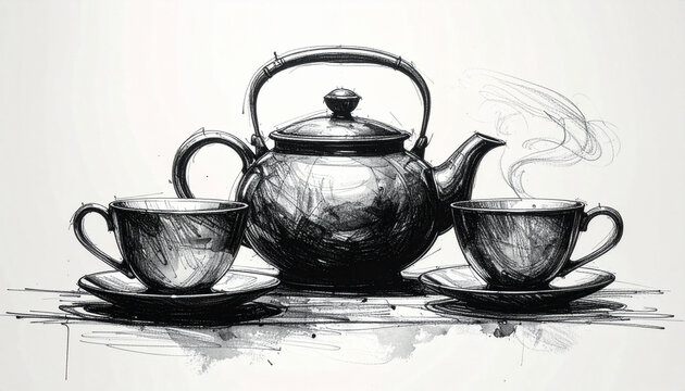 Teapot and cups illustration
