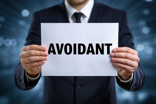 Man in a suit holding a sign with the word Avoidant