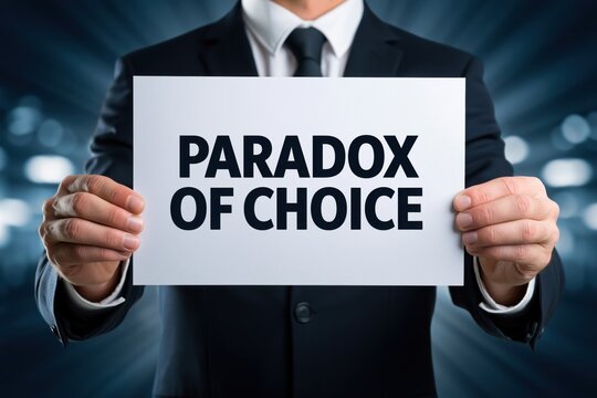 Businessman holding a sign showing Paradox of Choice