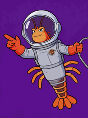 Obraz premium Lobster Astronaut Cartoon Character in Space Suit
