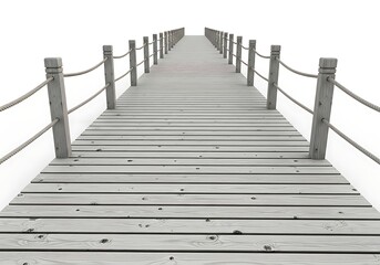 Obraz premium Long wooden pier extending into the distant horizon with guardrails isolated on white background
