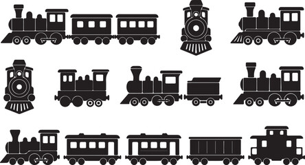 Black silhouette train icons and locomotives © Md. Musaddik Rahman